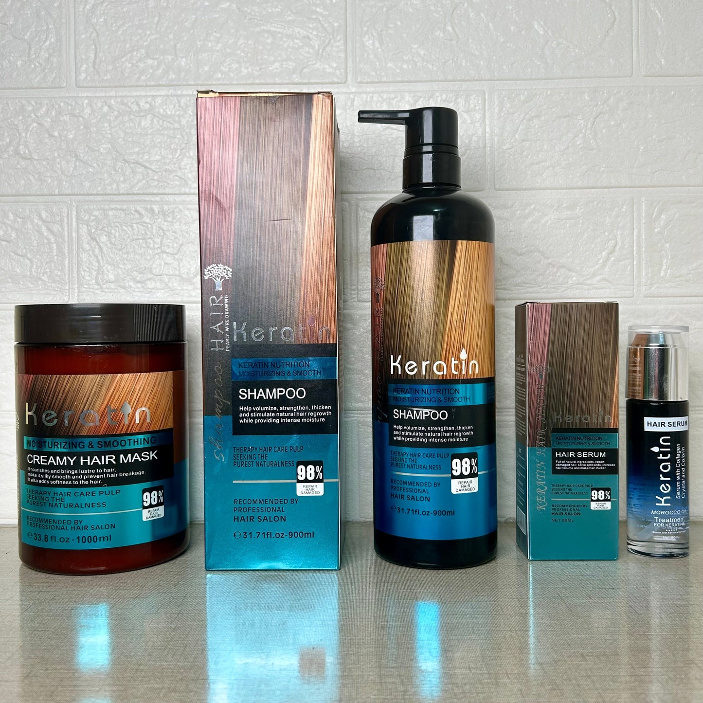 Keratin Nutrition Moisturizing & Smoothing Shampoo, Conditioner, Hair Serum, and Creamy Mask Bundle