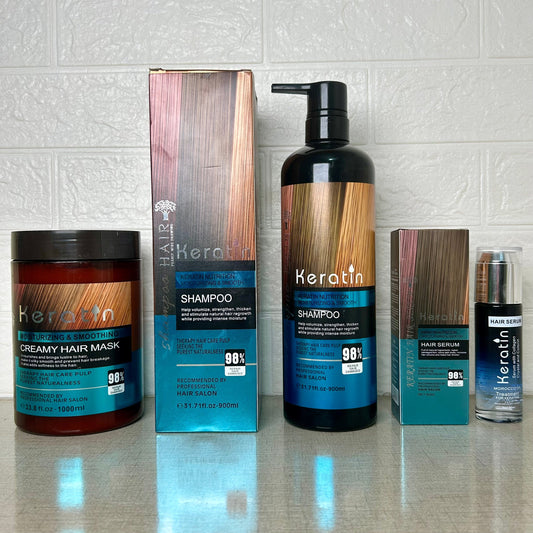 Keratin Nutrition Moisturizing & Smoothing Shampoo, Conditioner, Hair Serum, and Creamy Mask Bundle