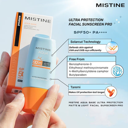 MISTINE - Aqua Base Ultra Protection Matte & Light Facial Sunscreen Pro SPF50 PA ++++